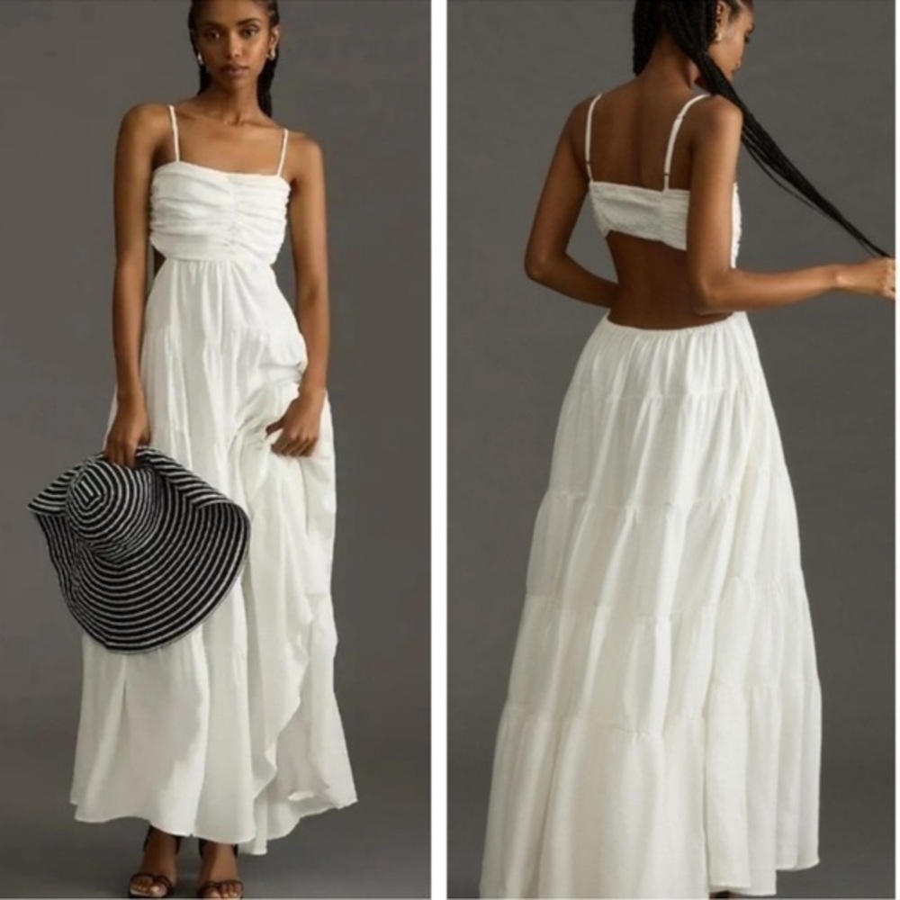 NWT Anthropologie Let Me Be Cutout Tiered Maxi dress white size M